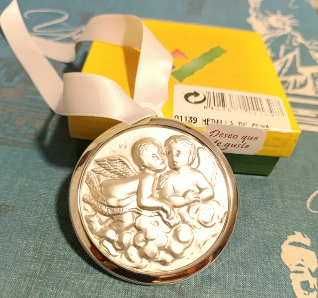 Medaglia da culla in argento con design di angeli