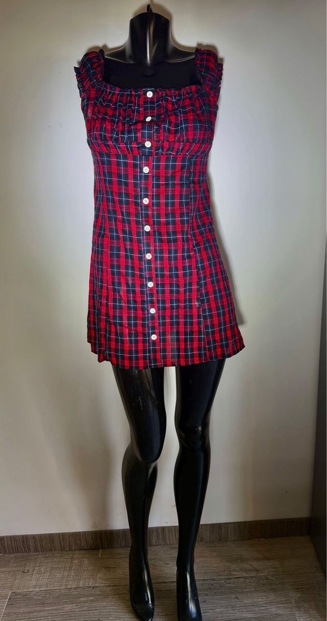 Vestido corto cuadros rojo y azul
