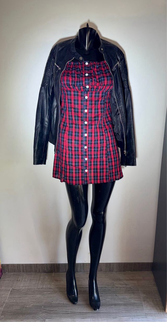 Vestido corto cuadros rojo y azul
