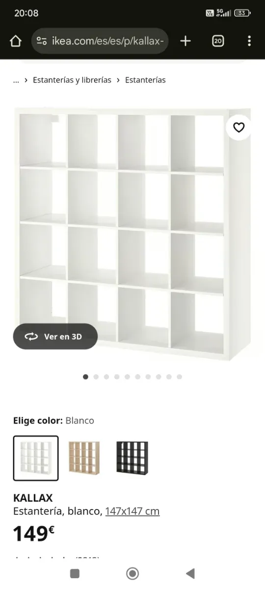 Estantería Kallax Ikea Blanca 147x147 cm