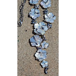 Collana vintage argento 925 madreperla fiori