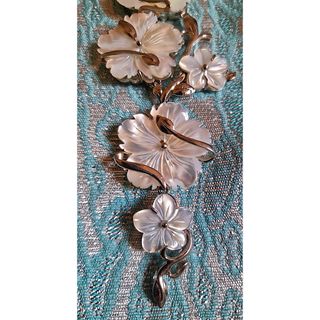 Collana vintage argento 925 madreperla fiori