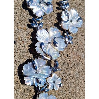 Collana vintage argento 925 madreperla fiori