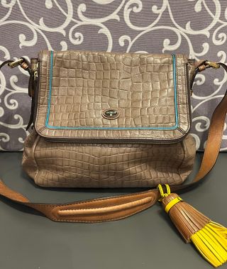 Bolso Tous Piel Cocodrilo Marrón y Amarillo