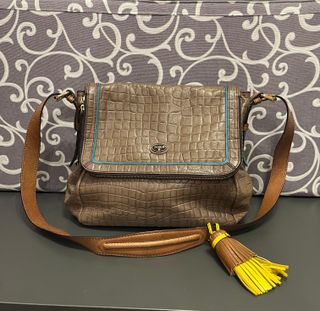 Bolso Tous Piel Cocodrilo Marrón y Amarillo