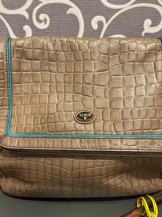 Bolso Tous Piel Cocodrilo Marrón y Amarillo