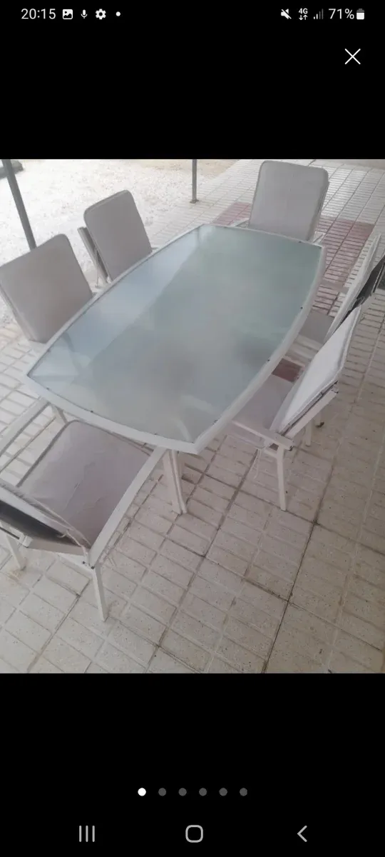 Mesa Terraza Cristal y 6 Sillas Metal
