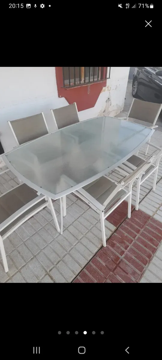 Mesa Terraza Cristal y 6 Sillas Metal