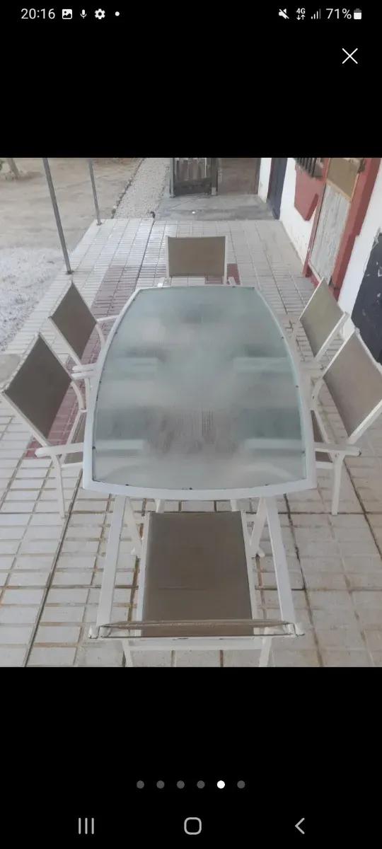 Mesa Terraza Cristal y 6 Sillas Metal