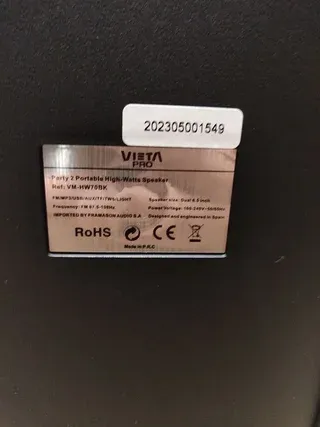 Altavoz Bluetooth Vieta Pro Party 2, 100 Vatios