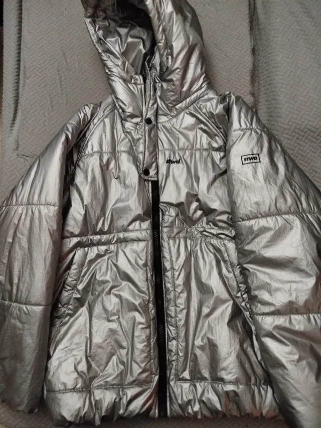 Abrigo plateado con capucha