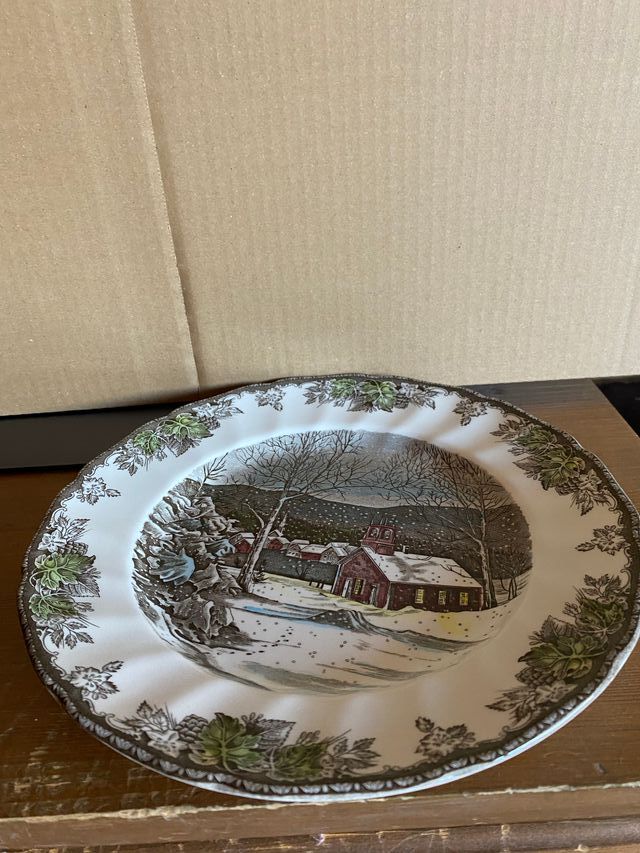 12 Platos Porcelana Escena Invierno