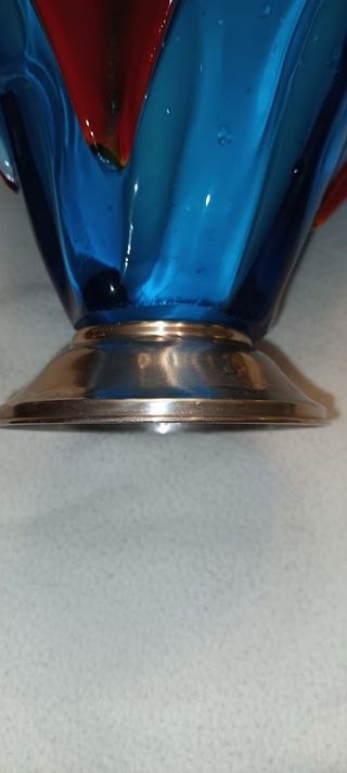 Centro de mesa de cristal rojo y azul