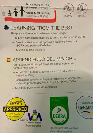 Silla coche niños Britax Römer evolutiva