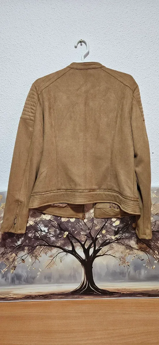Chaqueta beige/marrón efecto ante
