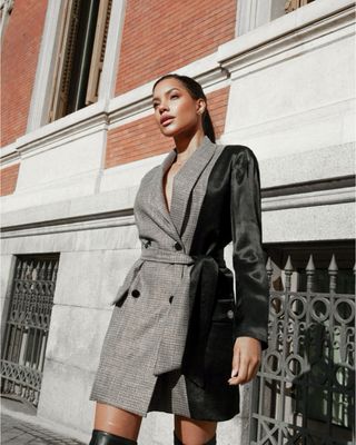 Vestido blazer mini gris y negro