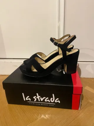 Sandalias La Strada Negras Tacon Plataforma