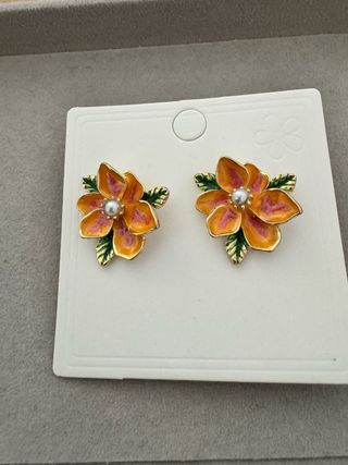 Brincos Flor Laranja e Verde