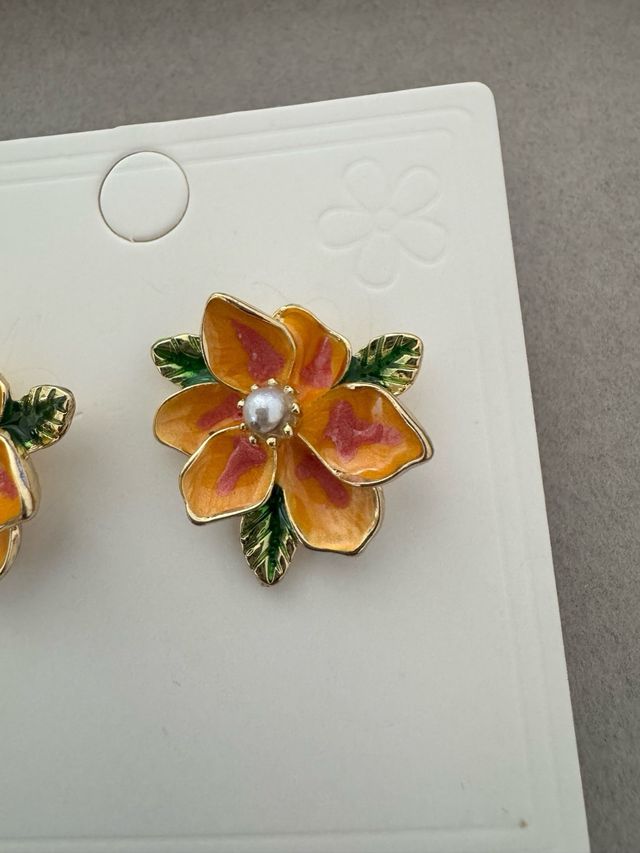 Brincos Flor Laranja e Verde
