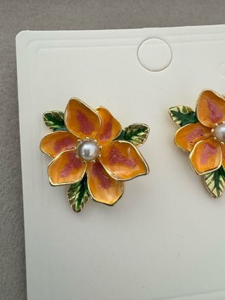 Brincos Flor Laranja e Verde