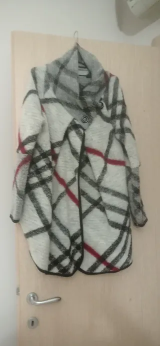 Giaccone lana tartan grigio e rosso