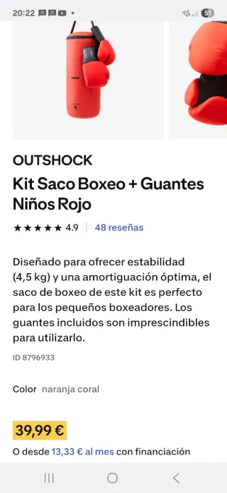 Kit Saco boxeo niño (4'5 kg) y guantes JNR