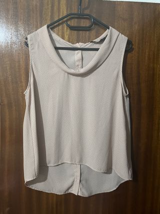 Blusa sin mangas lunares beige y negro