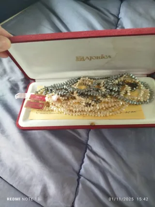 Collar Perlas Majorica Vintage Beige y Plateado