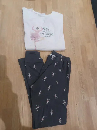 Pijama Zara niña bailarina gris/blanco Talla 9-10