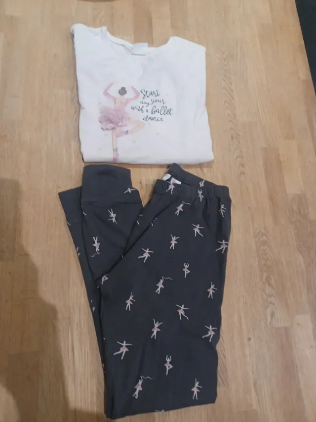 Pijama Zara niña bailarina gris/blanco Talla 9-10