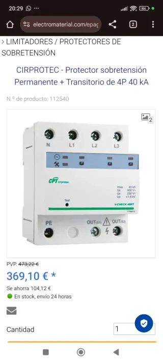 Protector Sobretensión CIRPROTEC 4P 40kA