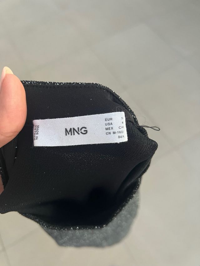 Vestido Mango Negro y Plateado Talla S