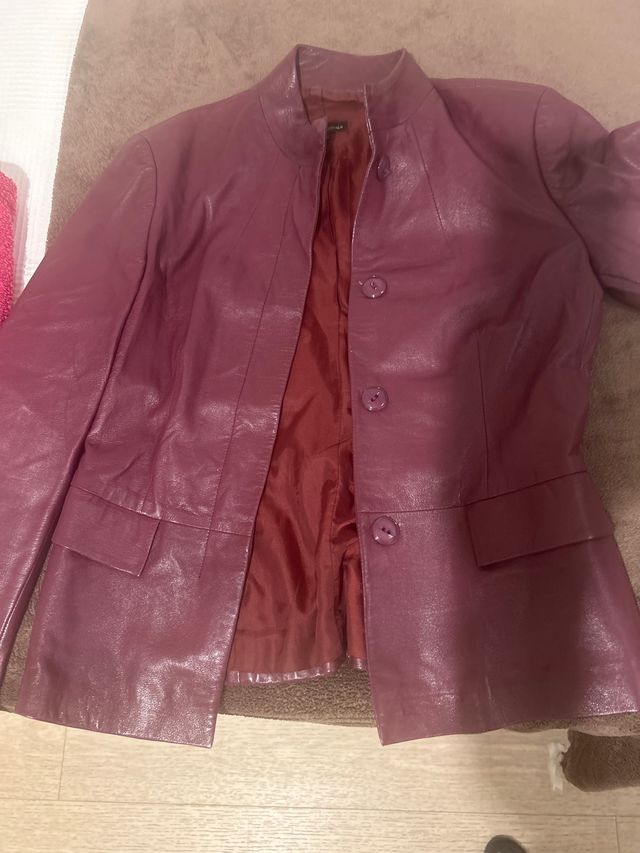Chaqueta de piel mujer burdeos