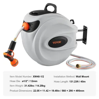 Avvolgitubo Retrattile per Tubo da Giardino 12 mm