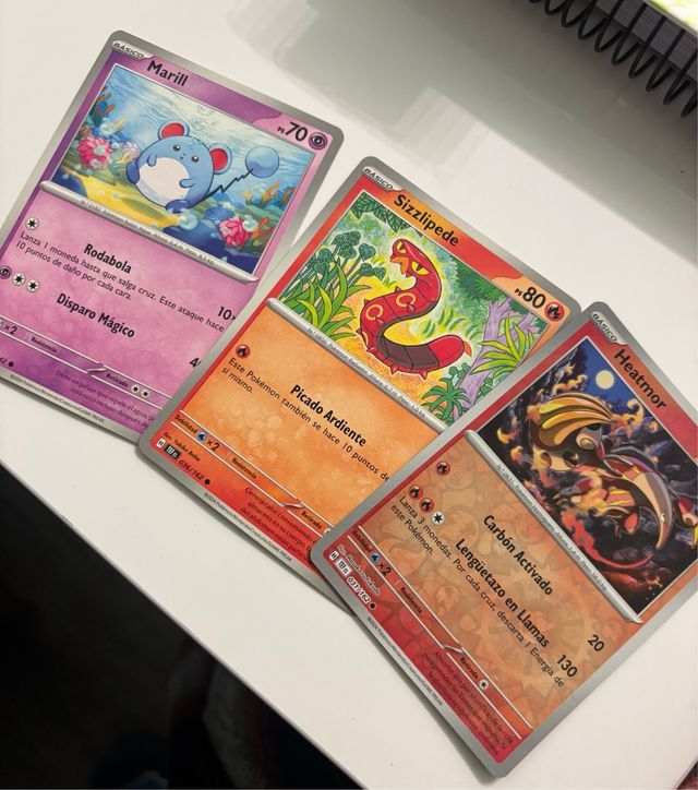 Pack 3 Cartas Pokémon: Marill, Sizzlipede, Heatmor