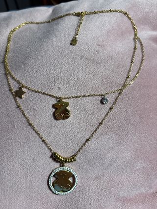Collar oso Doble Cadena de acero inoxidable