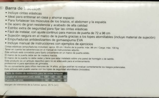 Barra de ejercicios para puerta Crivit nueva