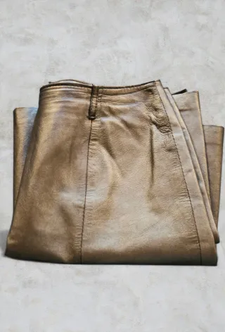 Gonna in pelle color oro grigio/marrone