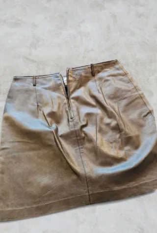 Gonna in pelle color oro grigio/marrone