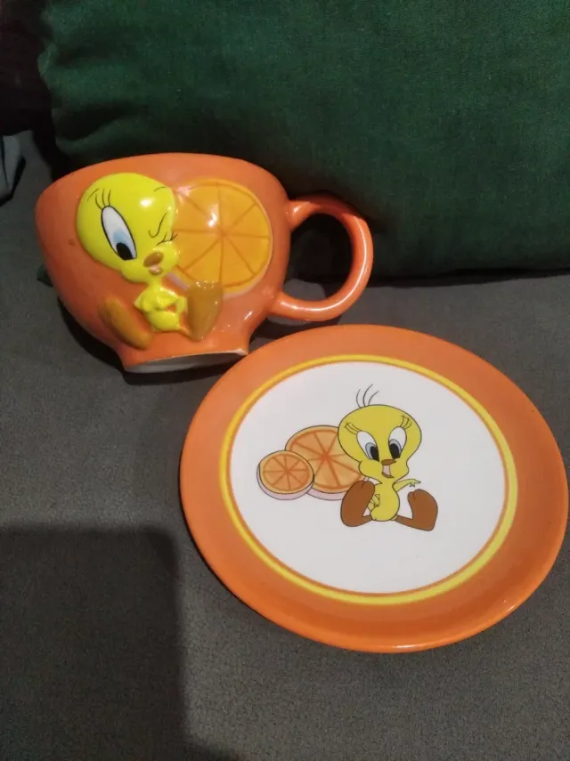 Taza y plato Piolín cerámica