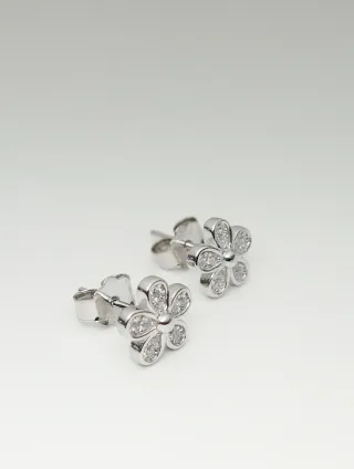 Pendientes Flor Plata Ley 925 Circonitas