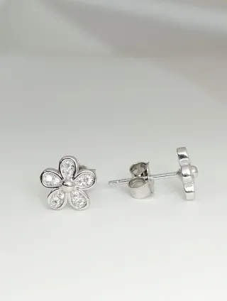 Pendientes Flor Plata Ley 925 Circonitas