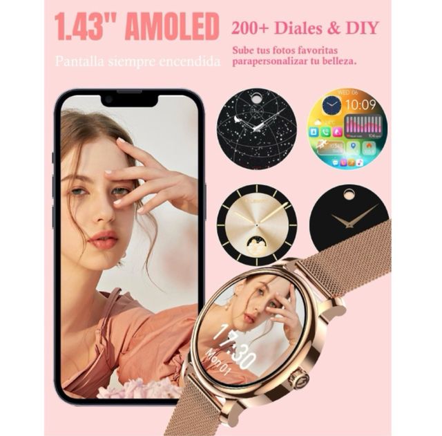 Smartwatch Oro y Rosa con Correas