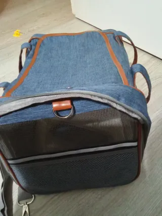 Transportín para gato azul y marrón