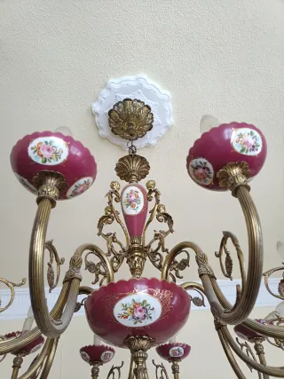 Lámpara araña vintage cerámica y metal