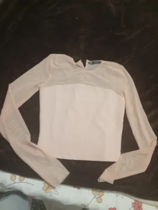 Top rosa manga larga transparente