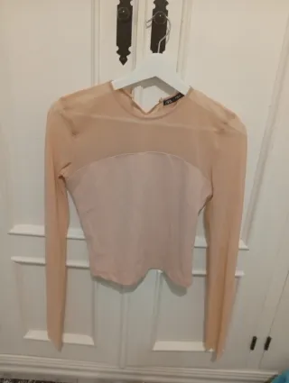 Top rosa manga larga transparente