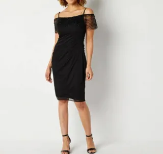 Elegante vestido fiesta cocktail negro  pedrería