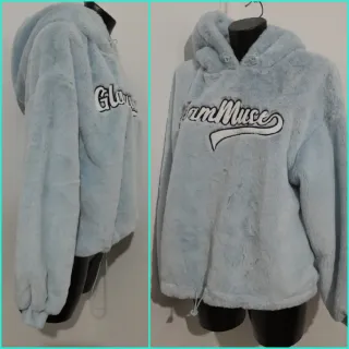 Felpa peluche azzurra Bershka Tg S