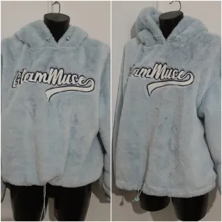 Felpa peluche azzurra Bershka Tg S